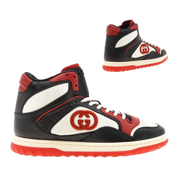 Gucci MAC80 High Top Sneakers Black & Red Leather Size 12 New - Picture 1 of 7